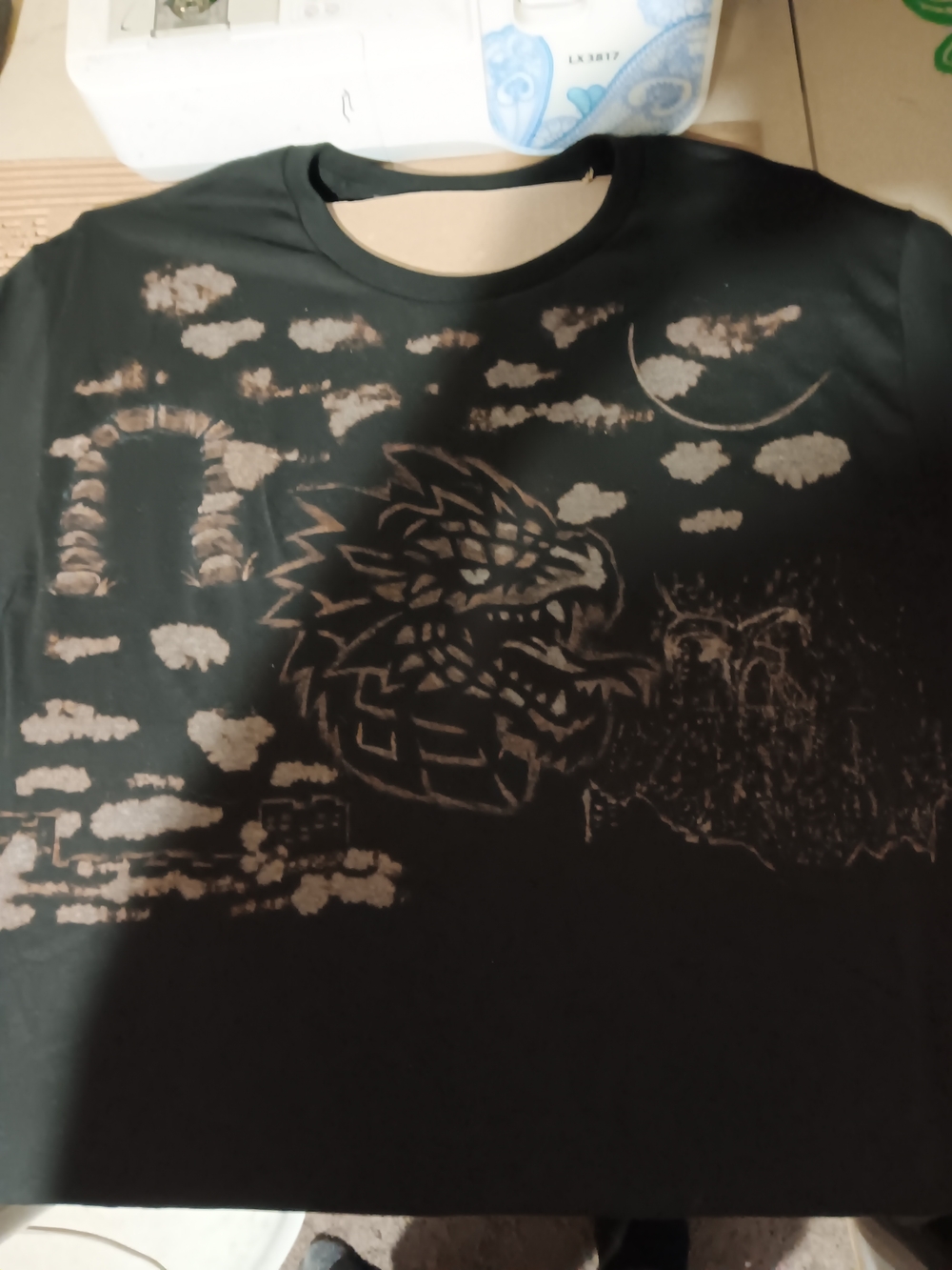 Men's Graphic Crewneck Bleached T-Shirt - Black with Dragon Design